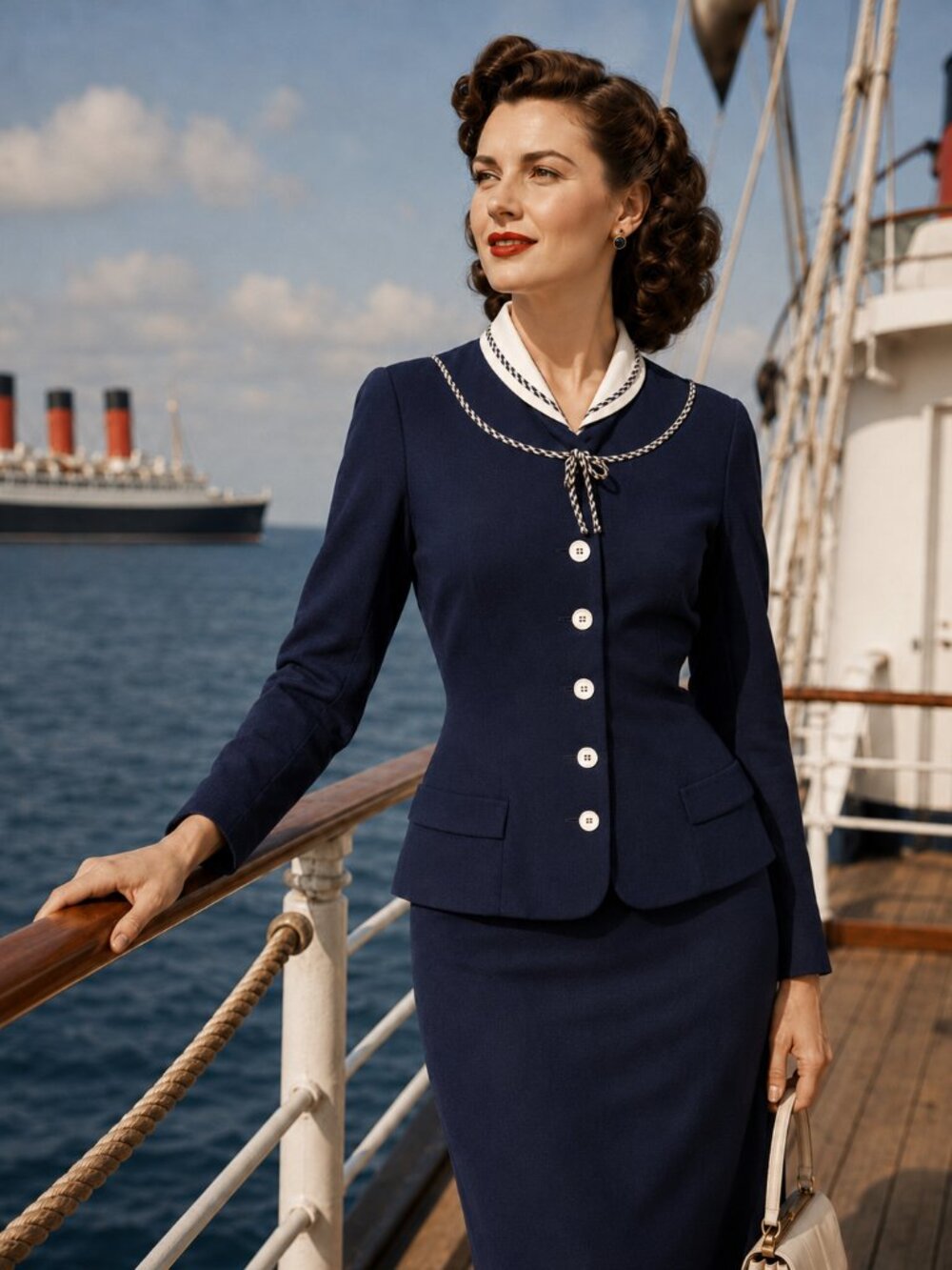 Vintage 1940s Bobbie Brooks Navy Rayon & Silk Suit Jacket